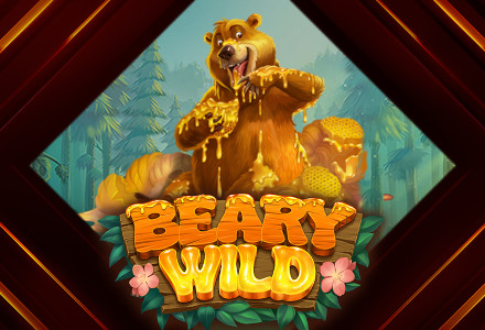 Beary Wild the new slot at Golden Euro Casino, bear with honey pots around him and the beary wild logo
